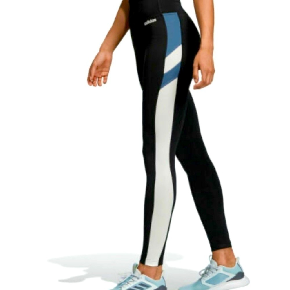 Adidas Women’s Climalite Leggings in Black with White and Blue Details